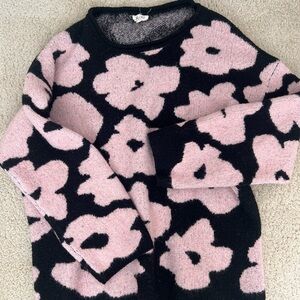 Pink and Black Floral Sweater